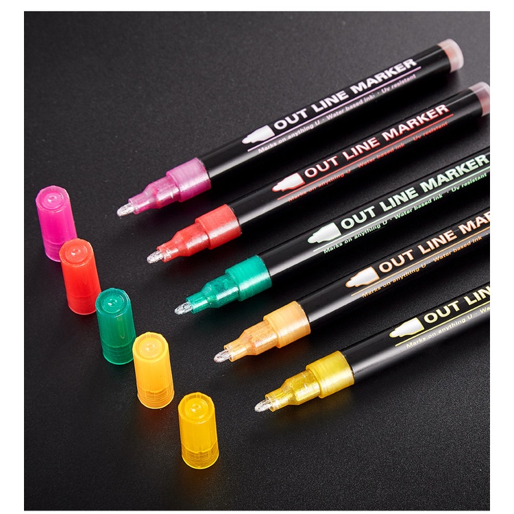 Outline Pen Highlight Marker - Bộ 12 cái Bút nhũ có nét viền chữ sẵn outline marker nổi bật bút kim tuyến ghi nét viền