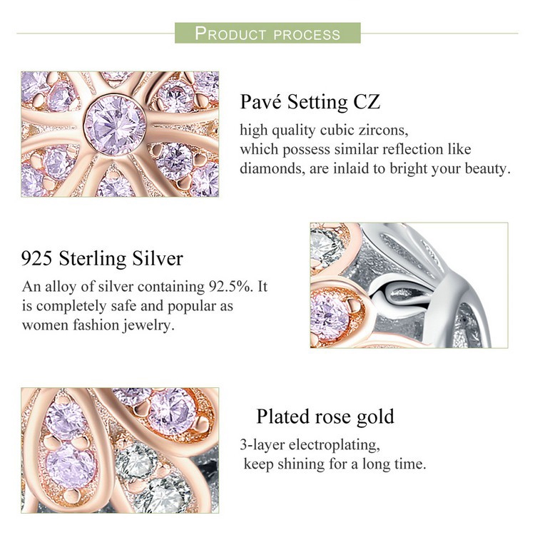 Hạt phụ kiện Bamoer bằng hợp kim họa tiết hoa đính đá xinh xắn dùng làm vòng tay