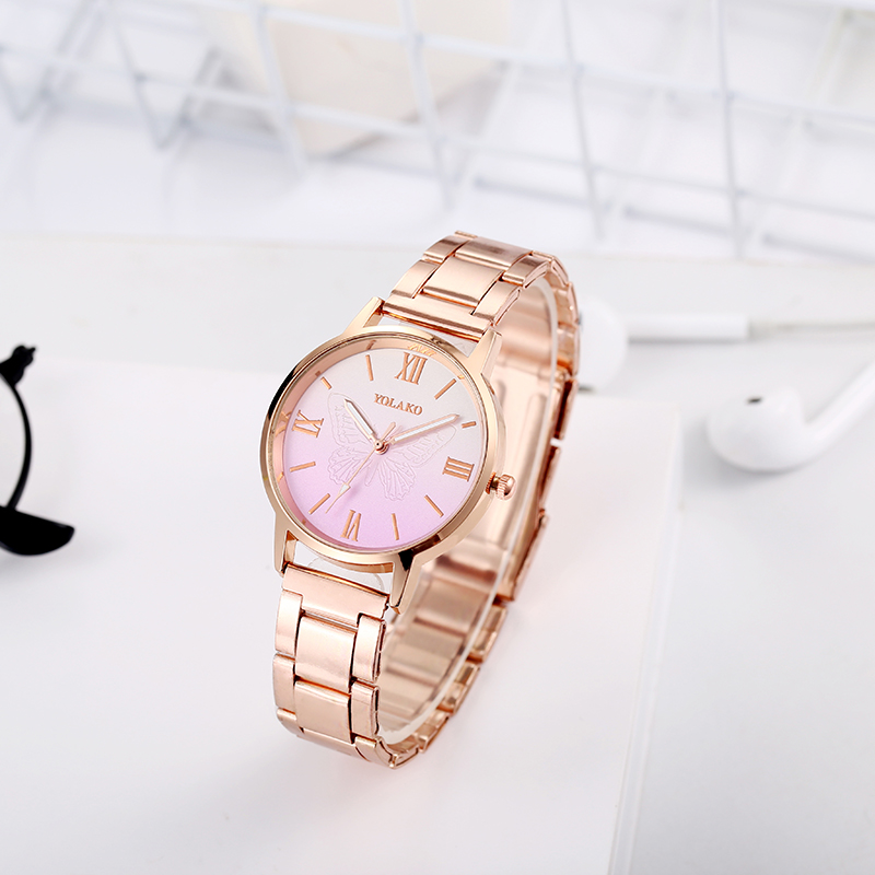 ZOLFA Luxury Rose Gold Round Ultra-Thin Steel Strap Lady Watches Elegant Butterfly Flowers Ladies Analog Quartz Wrist Watch Womens Gift Watches Đồng hồ nữ