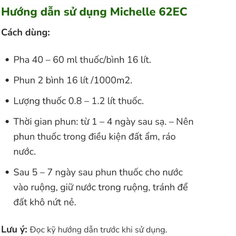 Thuốc diệt mầm MICHELLE 62EC chai 1 lít - Diệt mầm chọn lọc cỏ gạo, lồng vực, cỏ cháo chác, cỏ bông cám, cỏ lá rộng