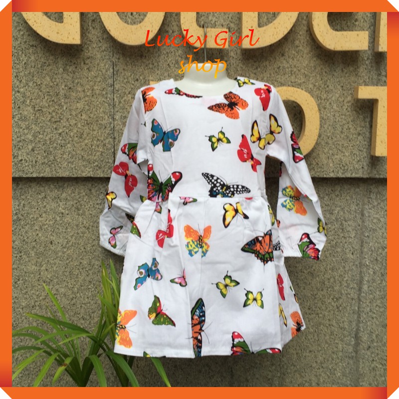 Đầm Trắng Bướm Tay Dài Vải Kate Thái Loại I Cho Bé Gái Từ 4-6 Tuổi - Hàng Nhập Quảng Châu -Lucky Girl shop