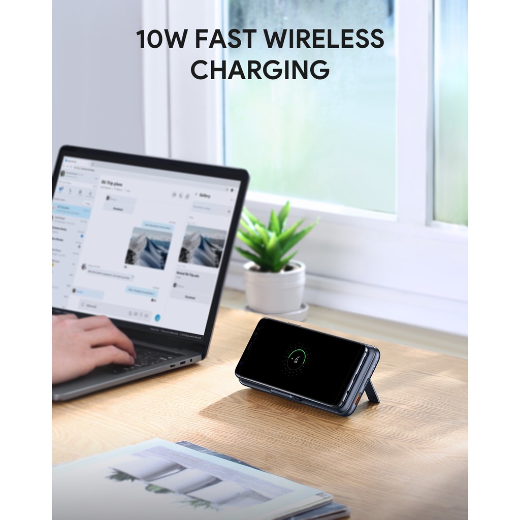 Sạc Dự Phòng Aukey PB-WL02 10.000 mAh, Sạc Nhanh PD 18W, QC 3.0, Sạc Không Dây Qi 10W - Hàng Chính Hãng