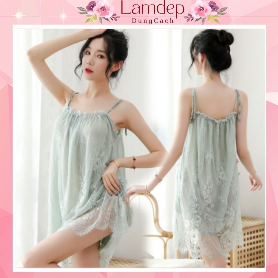 Váy Ngủ Sexy Voan Ren Gợi Cảm Dáng Suông 2 Lớp Cao Cấp Mềm Mát Mịn Quyến Rũ SUÔNG