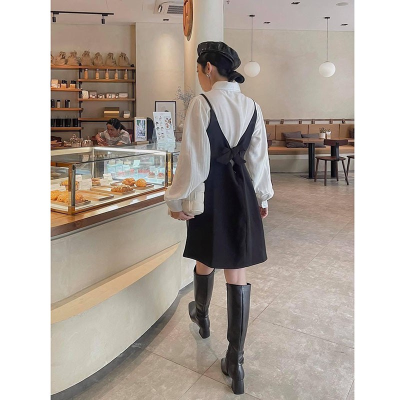 Sét Yếm 2 Dây- Kèm Áo Sơm Mi Trắng Hàng Quảng Châu Y824-Violet_Store