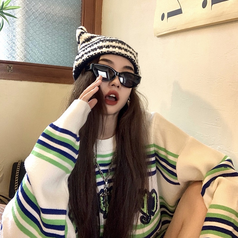 Nón Len Họa Tiết Kẻ Sọc Thời Trang Thu Đông Hàn Quốc Mới Cho Nữ