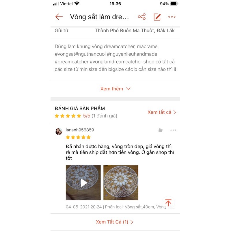 Vòng sắt làm dreamcatcher, macrame size 20cm,25cm,30cm,35cm,40cm,45cm,50cm,55cm,60cm