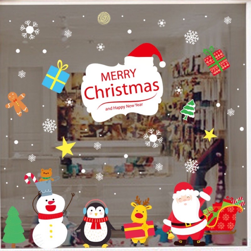 Decal trang trí Noel Hít Tĩnh Điện - Các bạn noel trắng chào lễ