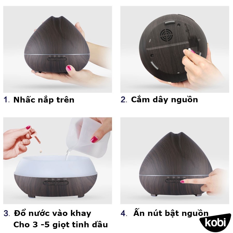 Combo máy xông tinh dầu Kobi Búp Sen và 2 chai tinh dầu Kobi nguyên chất 10ml