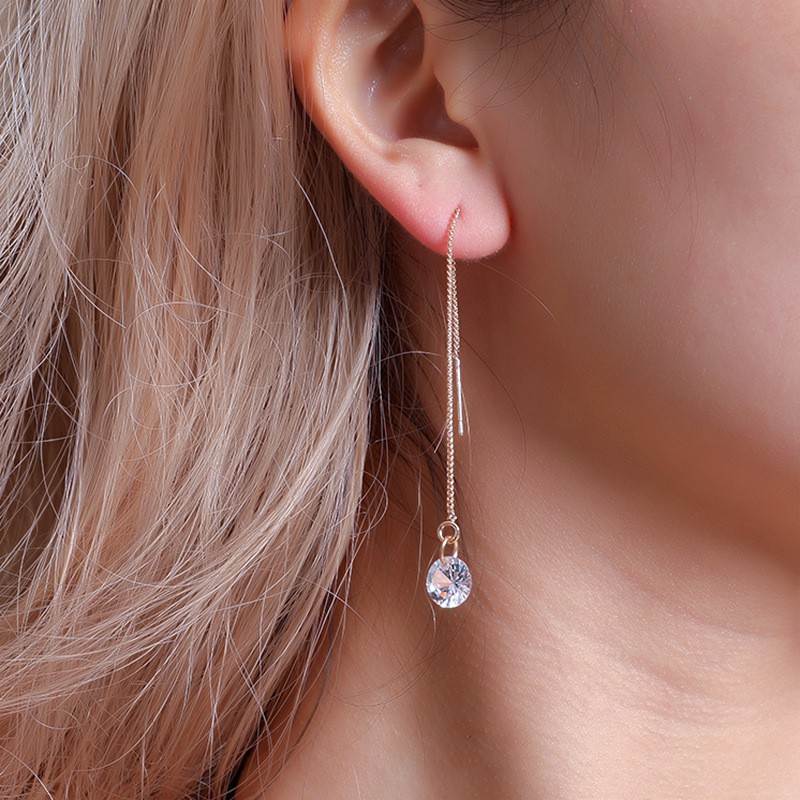 Bông Tai Dáng Dài Đính Đá Zircon Phong Cách Hàn Quốc Thanh Lịch