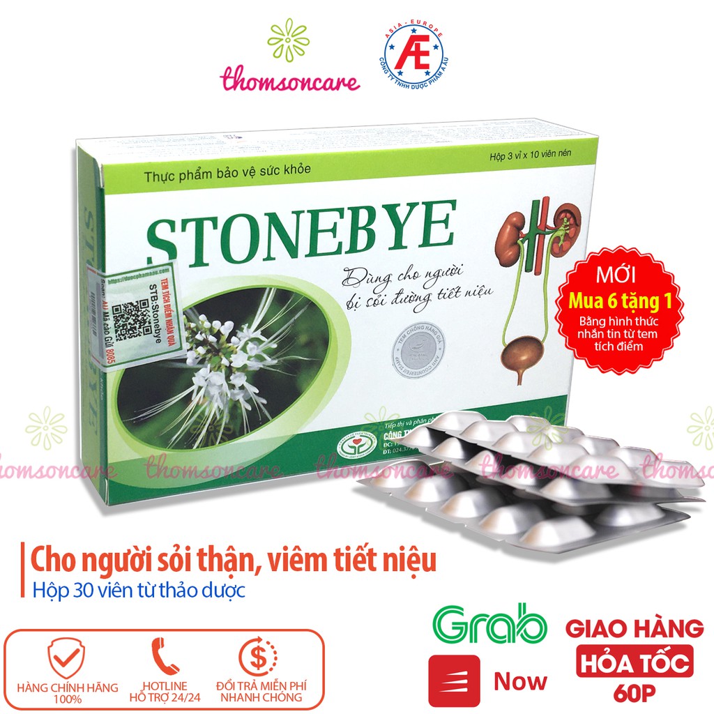 Stonebye - Mua 6 tặng 1 bằng tem tích điểm Hỗ trợ giảm sỏi thận, tiết niệu, bàng quang từ râu ngô, kim tiền thảo