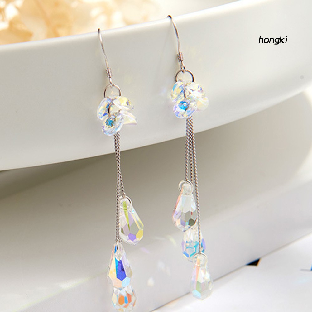 Đôi bông tai dáng dài phối tua rua đính đá nhiều màu thời trang cho nữ