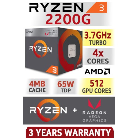 [Mã ELCL2MIL giảm 7% đơn 2TR] Bộ vi xử lý AMD Ryzen R3 2200G 3.5 GHz (tubo 3.7 GHz) 6mb/ 4 core 4 Threads Socket AM4