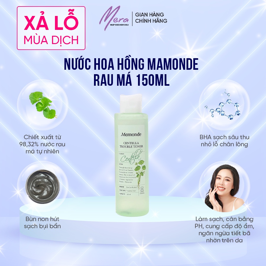 Nước hoa hồng ngừa mụn giảm thâm chiết xuất rau má Mamonde Centella Trouble 150ml