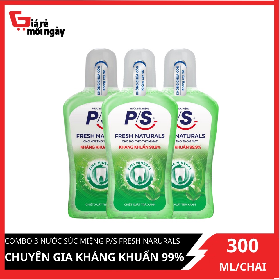 Combo 3 Nước Súc Miệng Fresh Naturals Cho Hơi Thở Thơm Mát Chai 300ml