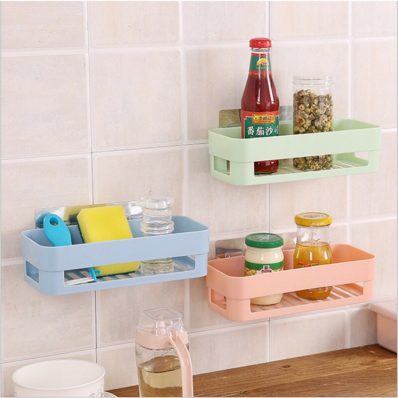 Kệ Nhựa Treo Tường Nhà Tắm, Nhà Bếp Hình Chữ Nhật  Đựng Hũ Gia Vị, Lọ Gia Vị, Dầu Gội, Kem Đánh Răng Tiện Dụng