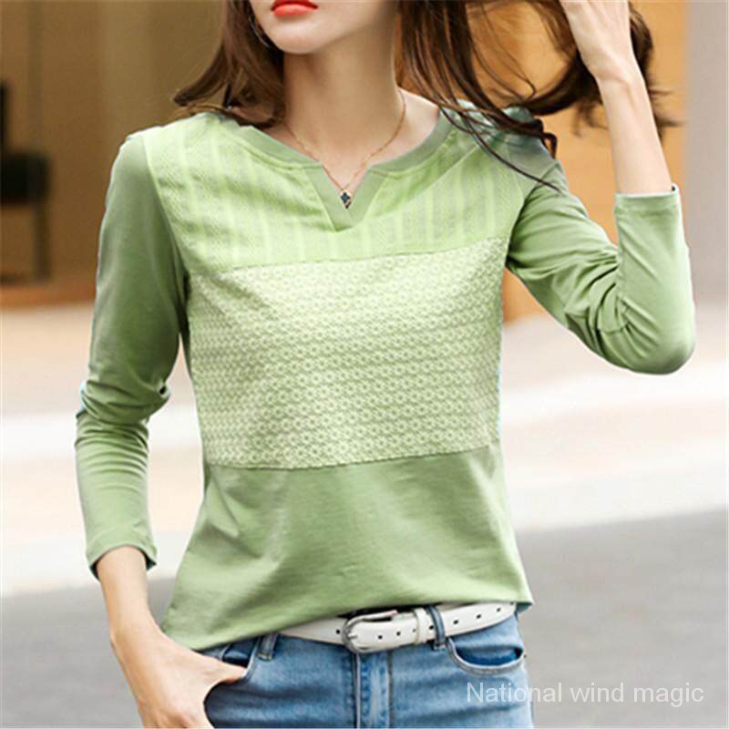 Áo thun cotton tay dài cổ chữ V thời trang xuân thu 2019 cho nữ
 | BigBuy360 - bigbuy360.vn
