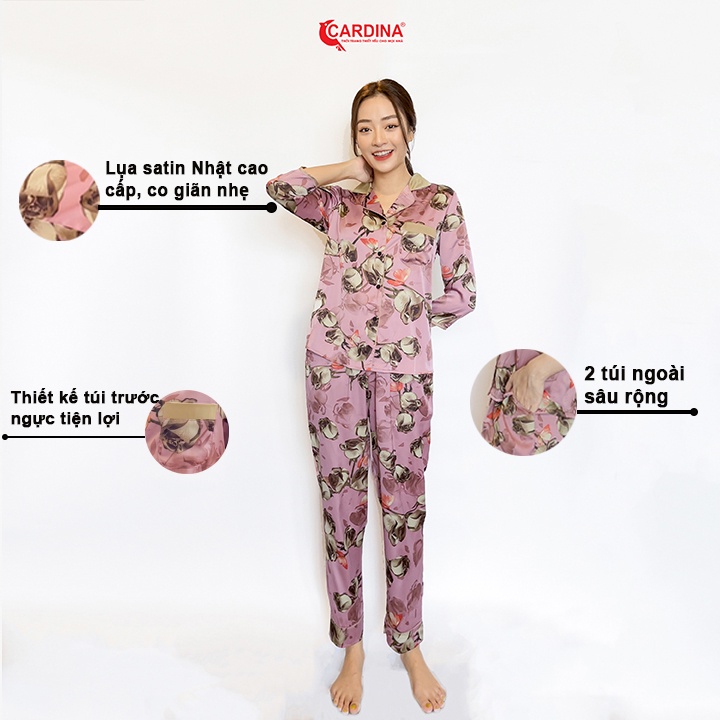 Đồ Bộ Nữ 𝐂𝐀𝐑𝐃𝐈𝐍𝐀 Pijama Chất Lụa Satin Nhật 7 Màu Cao Cấp Quần Dài Áo Tay Lỡ Họa Tiết 1Pi17