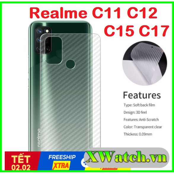 Dán Carbon mặt lưng Realme C11 / Realme C12 / Realme C15 / Realme C17 chống bám vân tay
