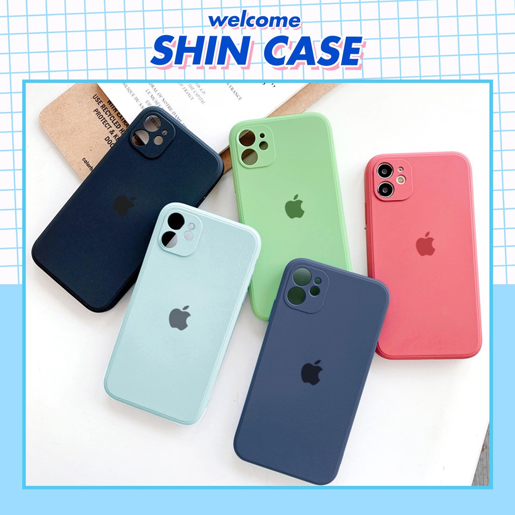 Ốp lưng iphone Logo táo lót nỉ 4 màu cạnh vuông 5/5s/6/6plus/6s/6splus/7/7plus/8/8plus/x/xr/xs/11/12/pro/max/plus/promax