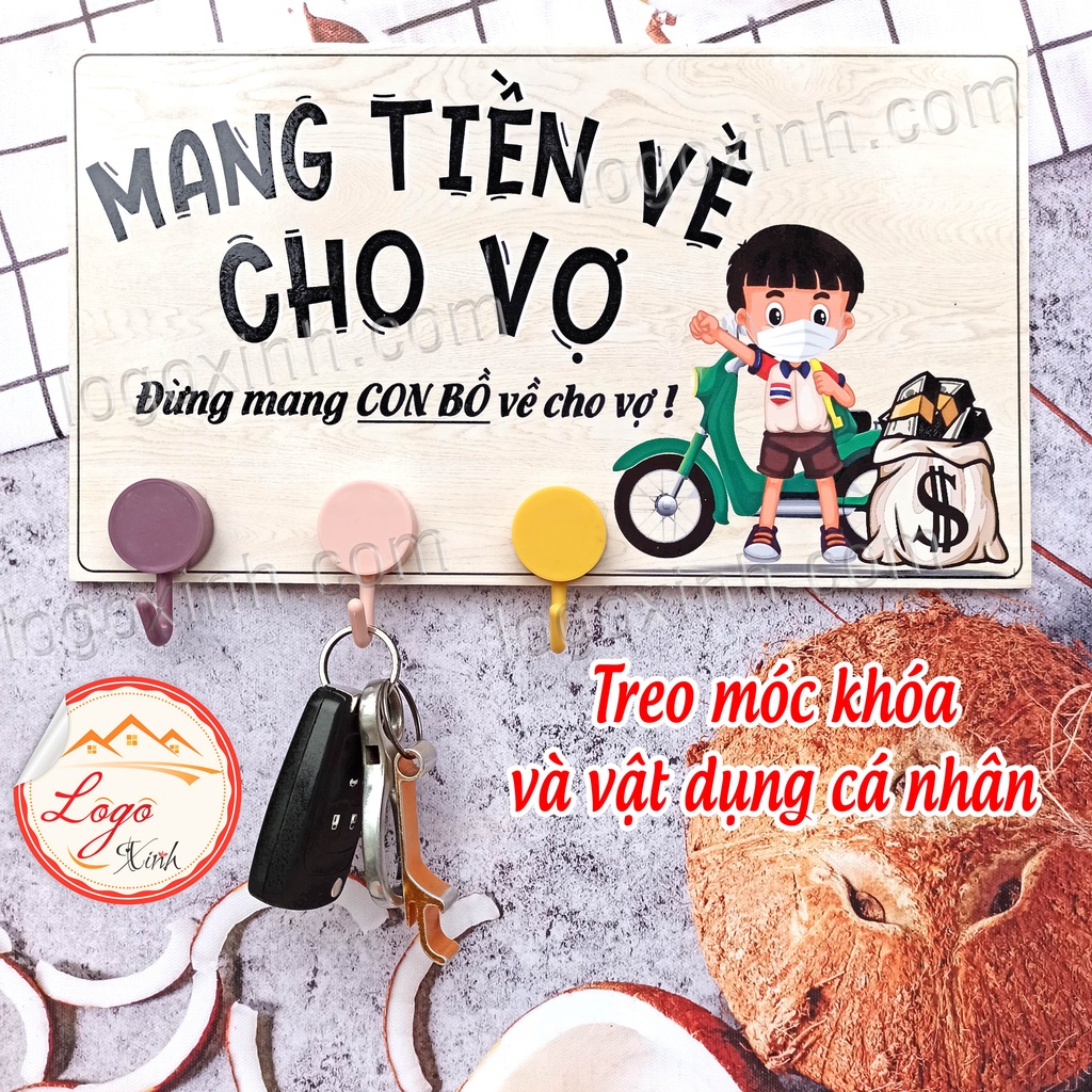 BẢNG TREO MÓC CHÌA KHÓA MANG TIỀN VỀ CHO VỢ, MANG TIỀN VỀ CHO MẸ SIÊU ĐỘC ĐÁO, DECOR TRANG TRÍ NHÀ CỬA - LOGOXINH