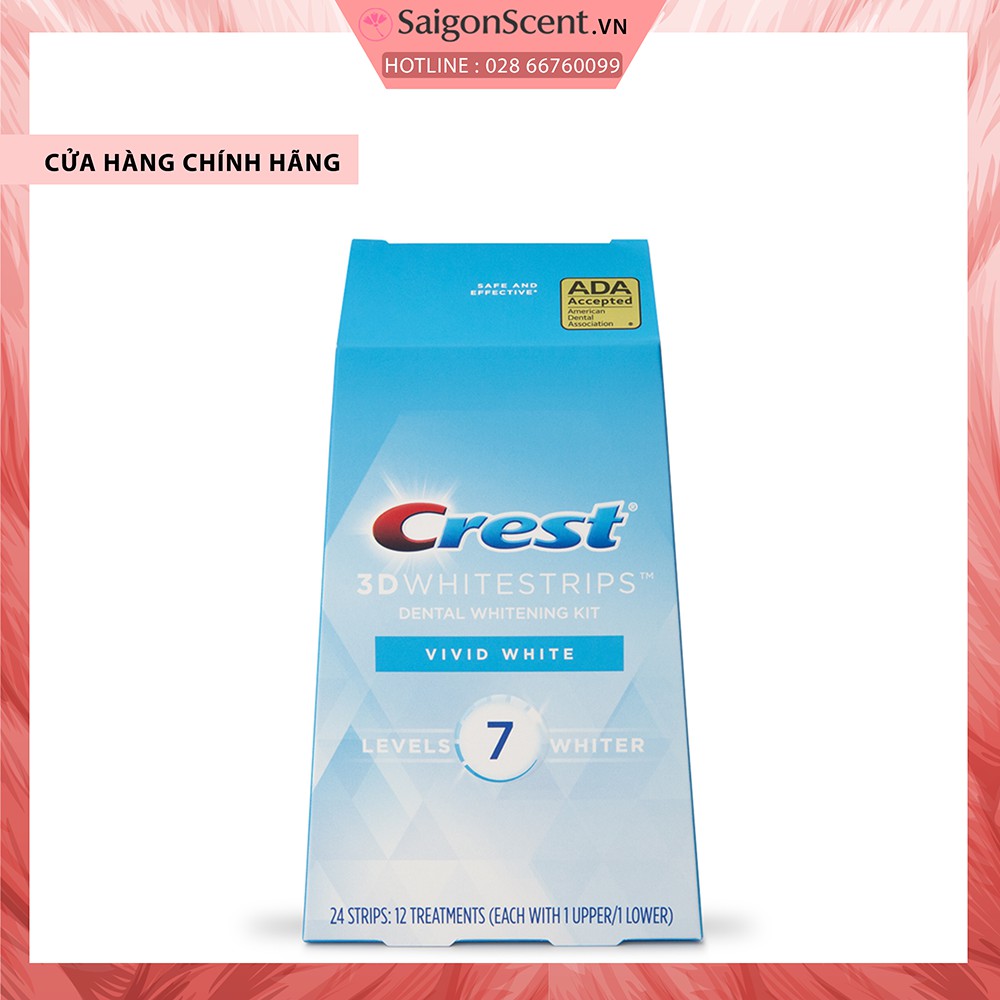 [Saigonscent] Bộ dán trắng răng Crest 3D Whitestrips Vivid White - Levels 7 Whiter ( 12 miếng )