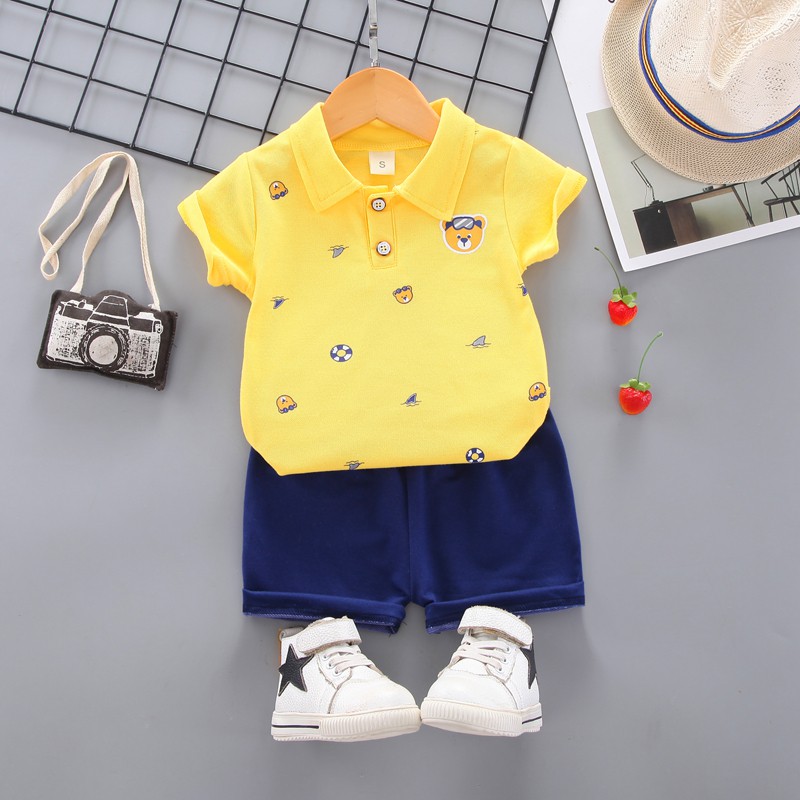 Set Áo Thun Polo Tay Ngắn + Quần 2 Lớp Chất Liệu Cotton Cho Bé 6-5 Tuổi