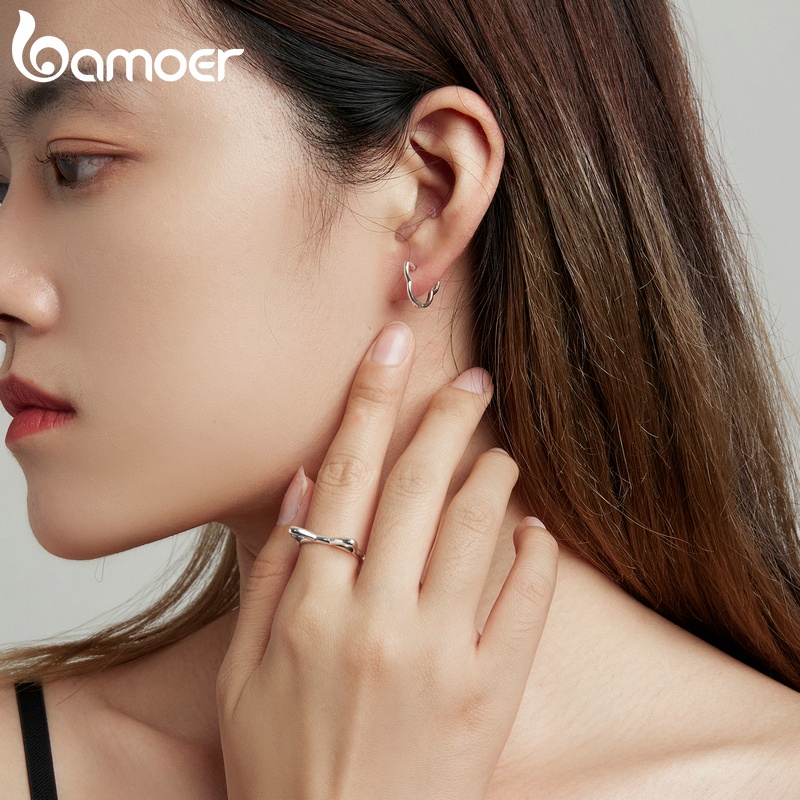 Set bông tai BAMOER bằng bạc 925 hình mèo đơn giản dễ thương