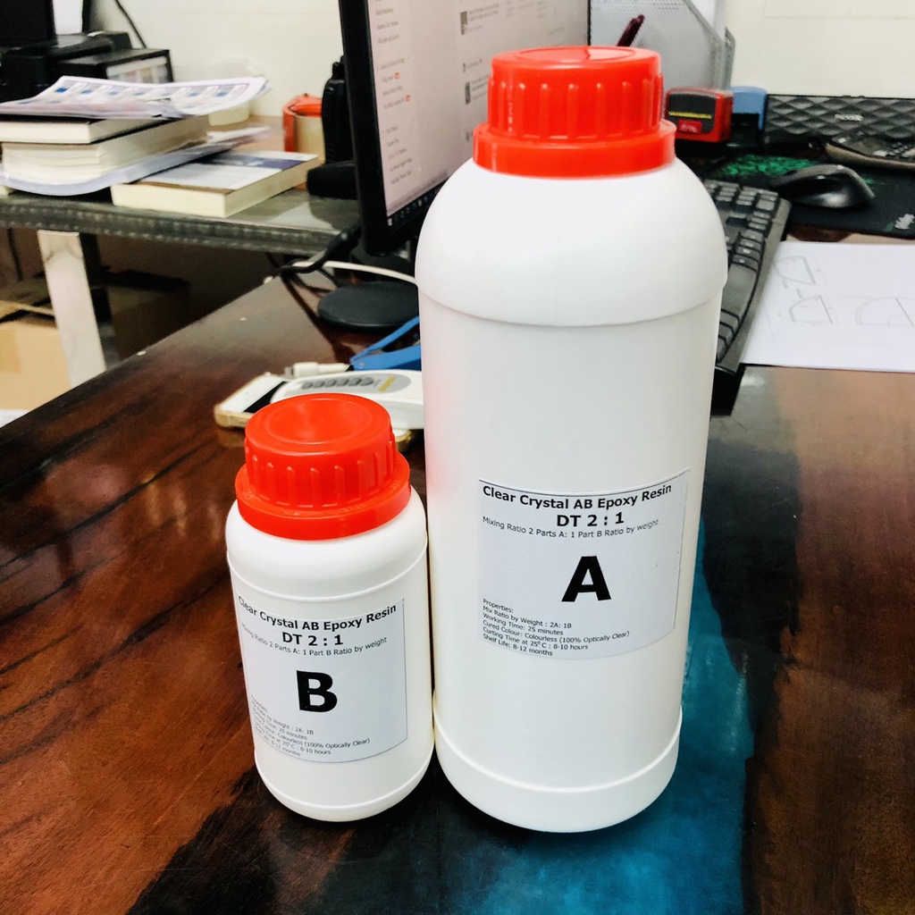 Keo Epoxy Resin đổ nhựa, tạo hình, phủ bảo vệ bề mặt, đổ bàn pha màu tối tỉ lệ 2:1 nhanh khô DT21 1kg