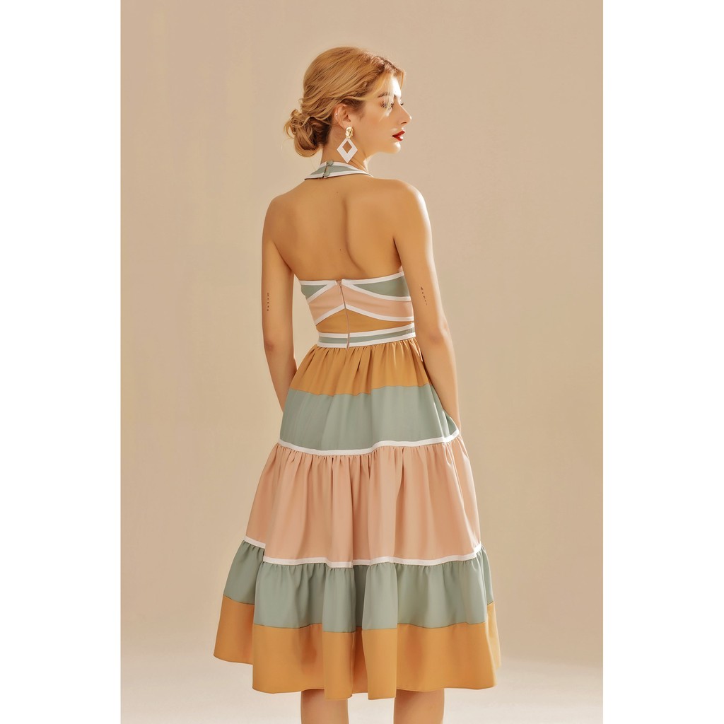 SÒ VINTAGE - ADELA Đầm yếm gài nút xòe phối màu | BigBuy360 - bigbuy360.vn