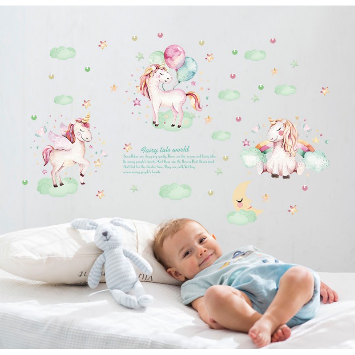 Decal trang trí tường Con Kỳ Lân thiên thần đáng yêu