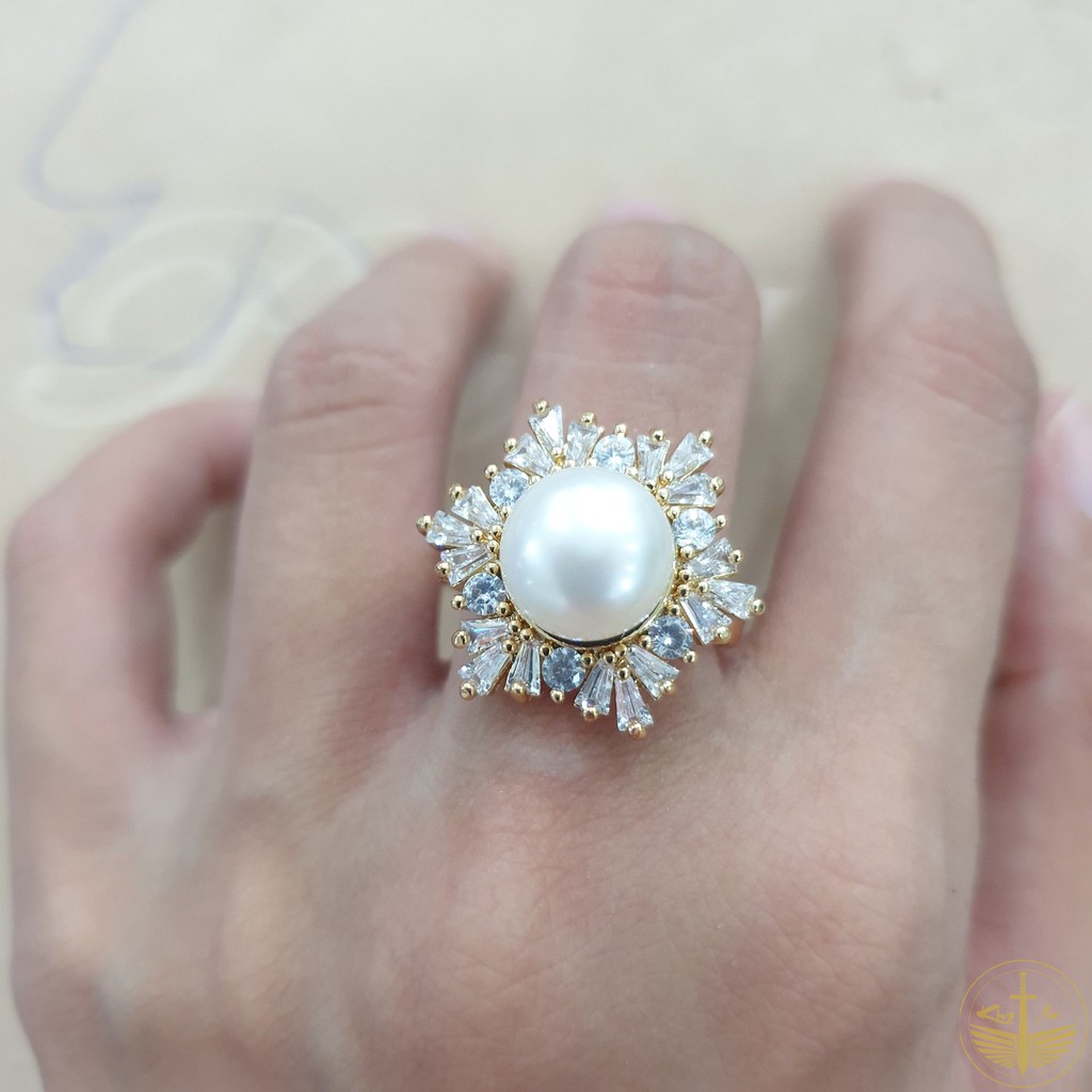 Nhẫn nữ đính ngoc trai bạc 925 freesize