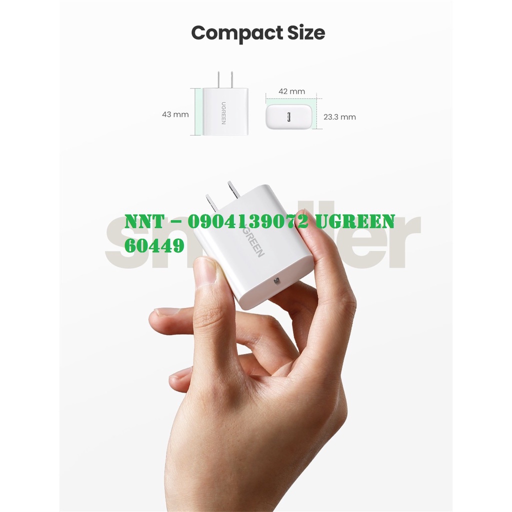 Củ sạc nhanh USB Type-C 18W Ugreen 60449 Hỗ trợ sạc iPhone XS Max Chính hãng cao cấp