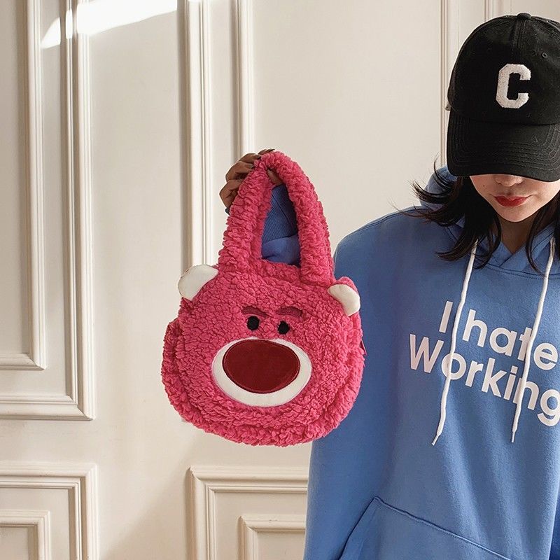 Túi Xách Tote Cỡ Lớn Hình Gấu Pooh/Dâu Tây Nhồi Bông Dễ Thương