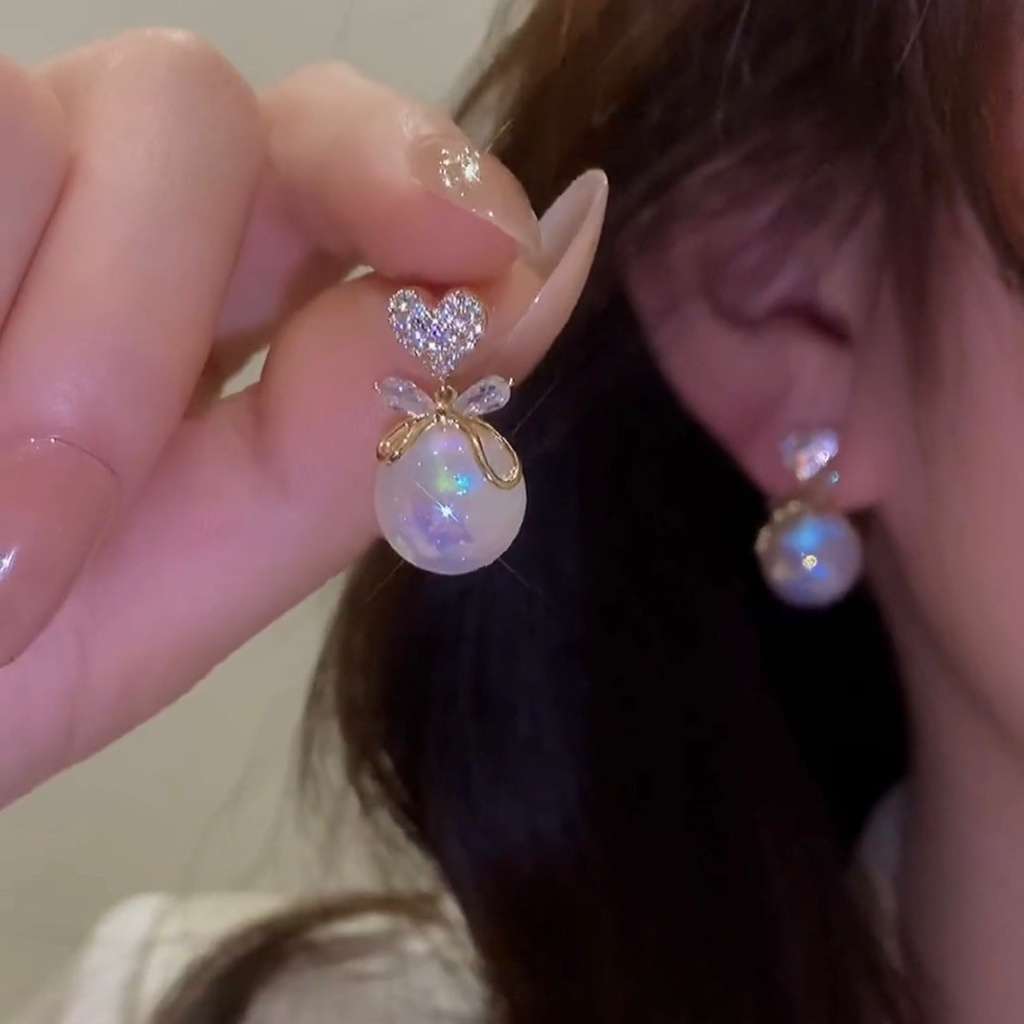 Bông Tai Mạ Bạc 925 Hình Trái Tim Đính Đá zircon Xinh Xắn