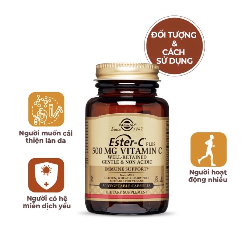 Solgar Ester-C Plus 500 mg Vitamin C nhập USA