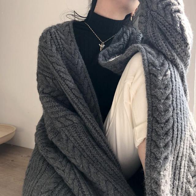Áo khoác cardigan dệt kim dáng rộng phong cách Nhật mùa thu đông 2201