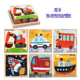 Xếp hình 9 khối lập phương - Block puzzle phương tiện giao thông bằng gỗ tự nhiên