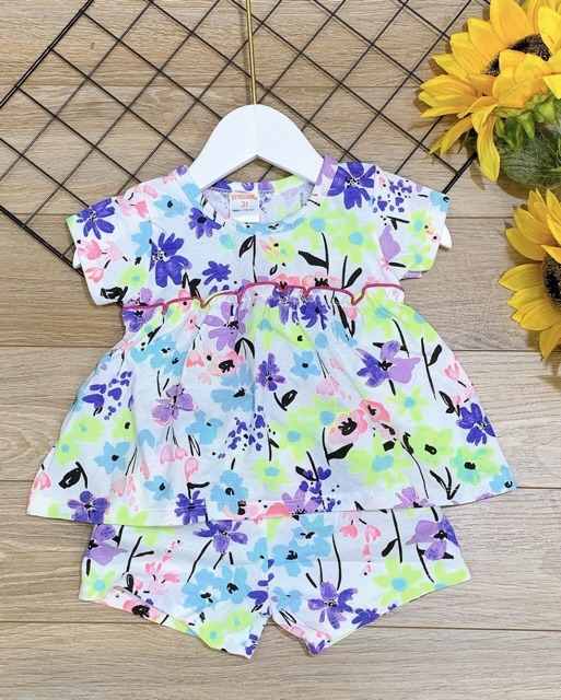 Bộ thun coton xuất dư tay ngắn quần đùi cho bé gái 072