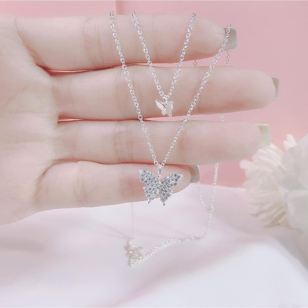 dây chuyền nữ , bạc 925 , dấy chuyền bướm đôi , giá sale - ts tân bạc