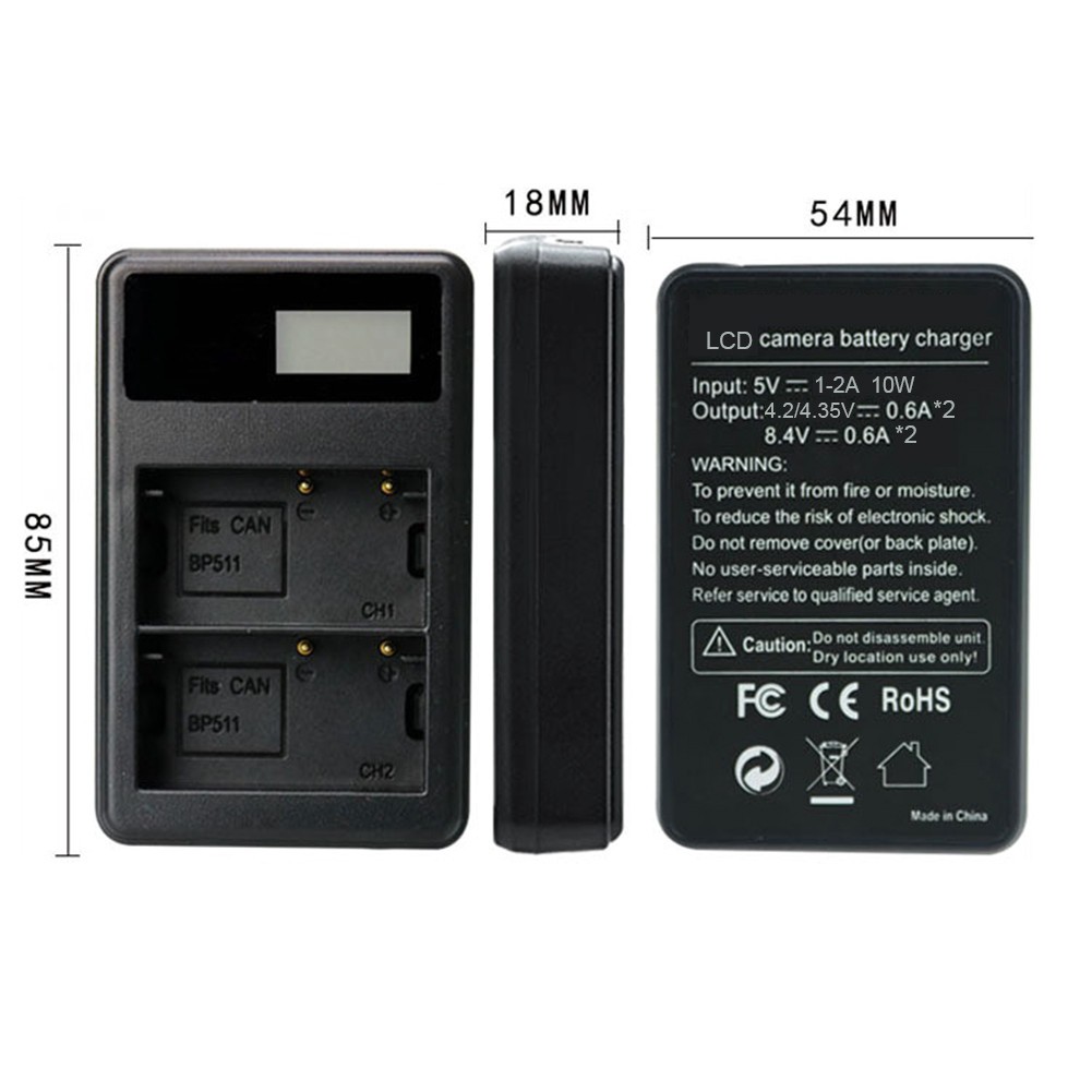 Cục sạc BP-511 BP511 BP511A LCD cổng USB cho Canon EOS 40D 300D 5D 20D 30D 50D C