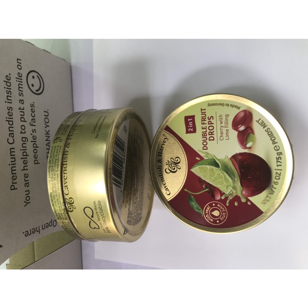 Kẹo Hộp Thiếc Đức Cavendish Harvey Hương Cherry Nhân Chanh Cherry With Lime Filling (Hộp 175g)