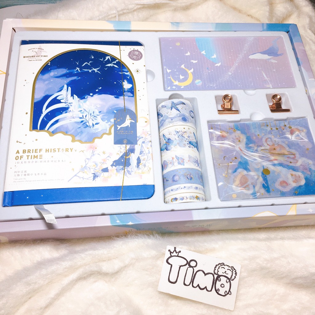 Hộp Quà Tặng Washi tape kèm sổ sticker kẹp giấy và giấy note xinh Decor Bullet Journal Takenote 17 mẫu WS15