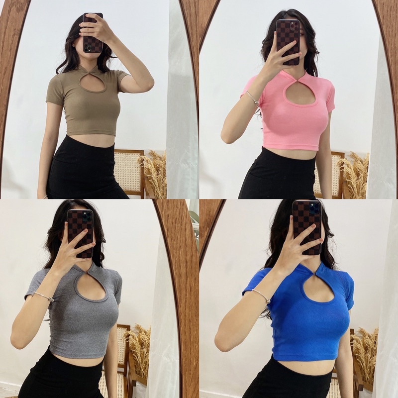 Áo Croptop Cổ Tàu Tay Ngắn [ ẢNH THẬT 100% ]