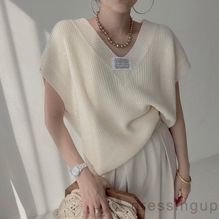 Áo dệt kim nữ cổ chữ v in chữ màu hồng / xám / đen / be