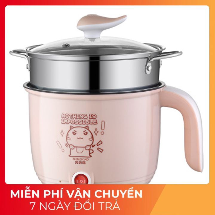 Nồi Lẩu Mini ⚡ 𝗙𝗥𝗘𝗘 𝗦𝗛𝗜𝗣 ⚡ Nồi Hấp Mini Đa Năng - Tặng Kèm Khay Hấp, Lõi Chống Dính Có Thể Chiên Xào