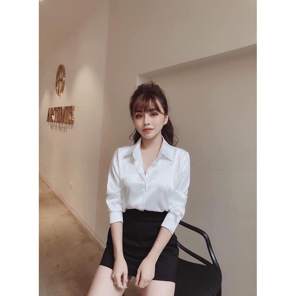 Sản phẩm chất lượng Áo sơ mi trắng lụa vân D I.Ô dài tay cho nữ Sản Phẩm Yêu Thích