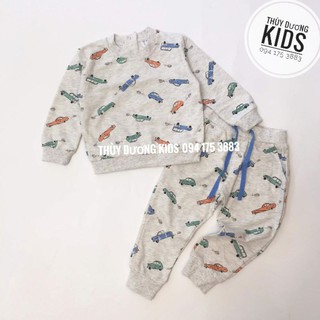 🚗🚗Bộ nỉ HM nhiều ô tô nhỏ màu ghi sáng cổ nẹp cao cho bé trai