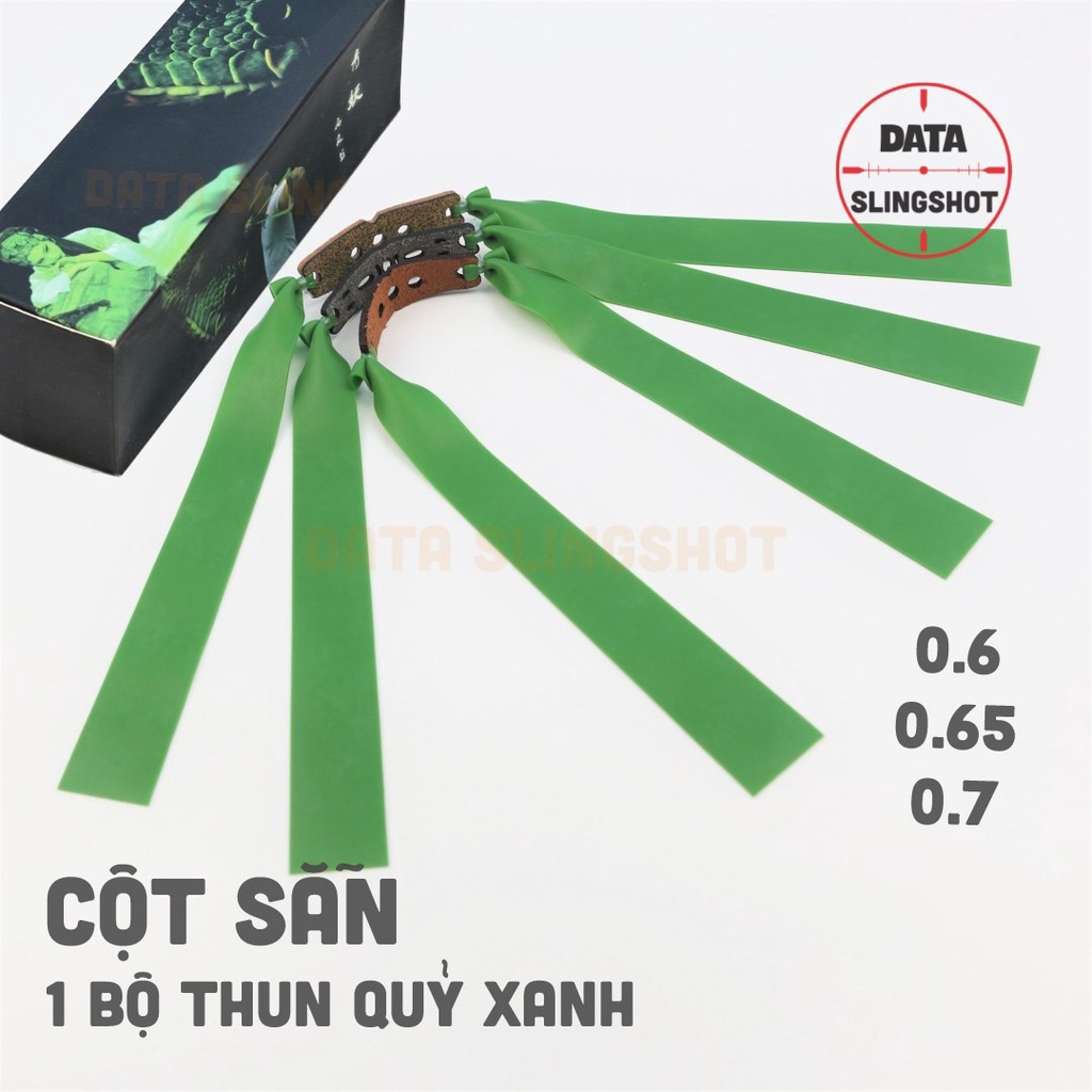 1 Bộ Dây Thun Quỷ Xanh 0.55 0.6 0.65 0.7mm cột sẵn khổ thun kéo tới má Somi dùng cho Ná Cao Su - DATA SlingShot