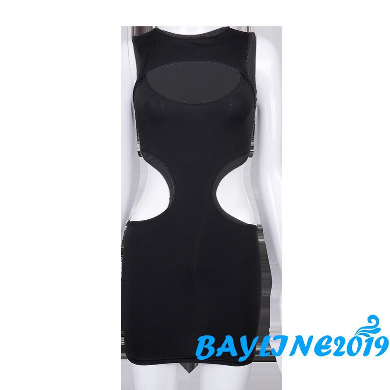 Đầm Ôm Sát Nách Cổ Tròn Màu Đen Trơn Gợi Cảm Cho Nữ