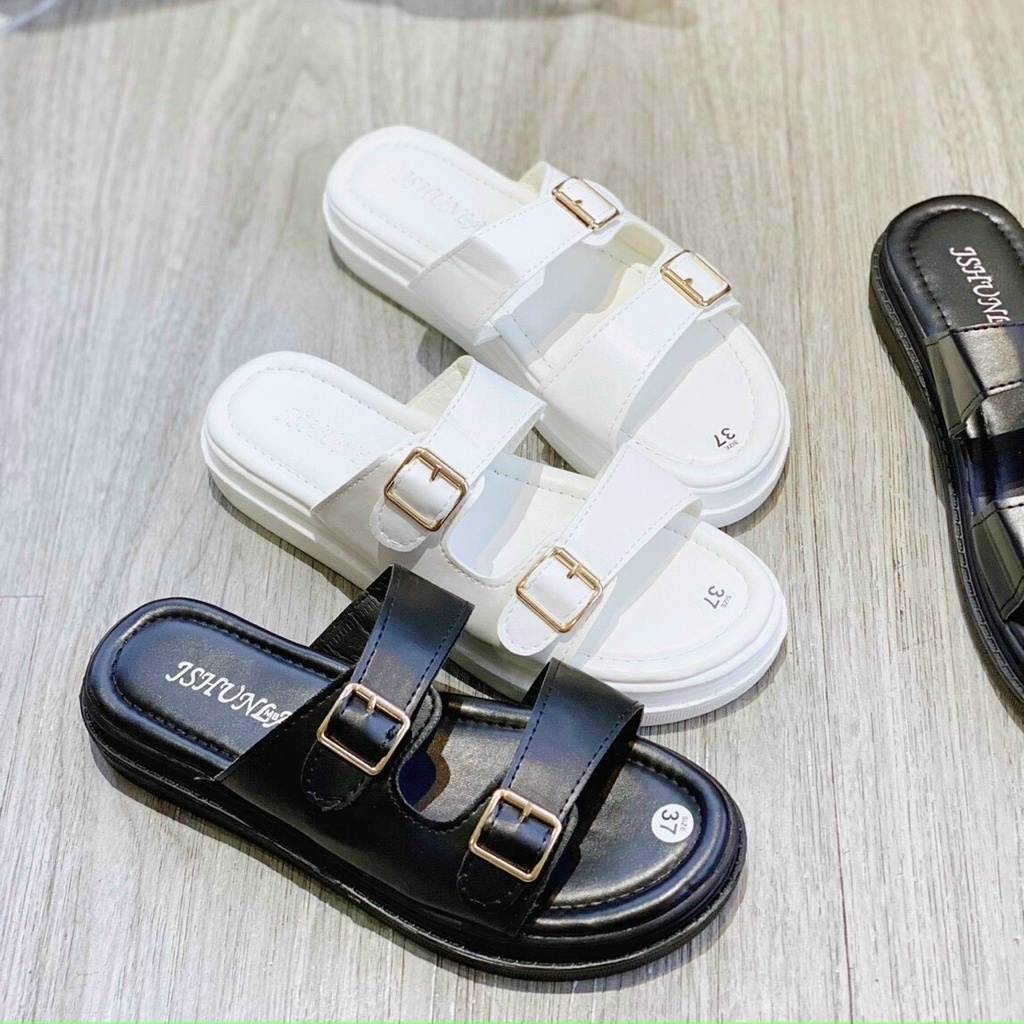 Dép nữ bánh mì 2 quai phối khóa êm chân